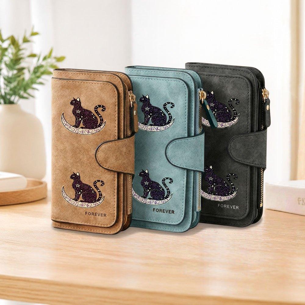 Magic Cat Moon Long Zipper Wallet, Large Capacity Card Holder, Unisex Clutch Bag, Fashionable Zipper Coin Purse, Suitable for Daily Use, A Great Gift
