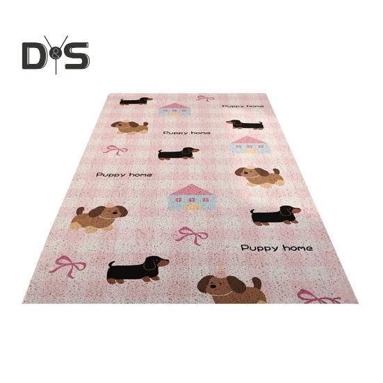 Bathroom Floor Mat Cartoon Puppy Printing Hollow Out Non-slip Rubber Backing Catch Hair Cuttable Quick Drainage Shower Mat for Living Room Balcony