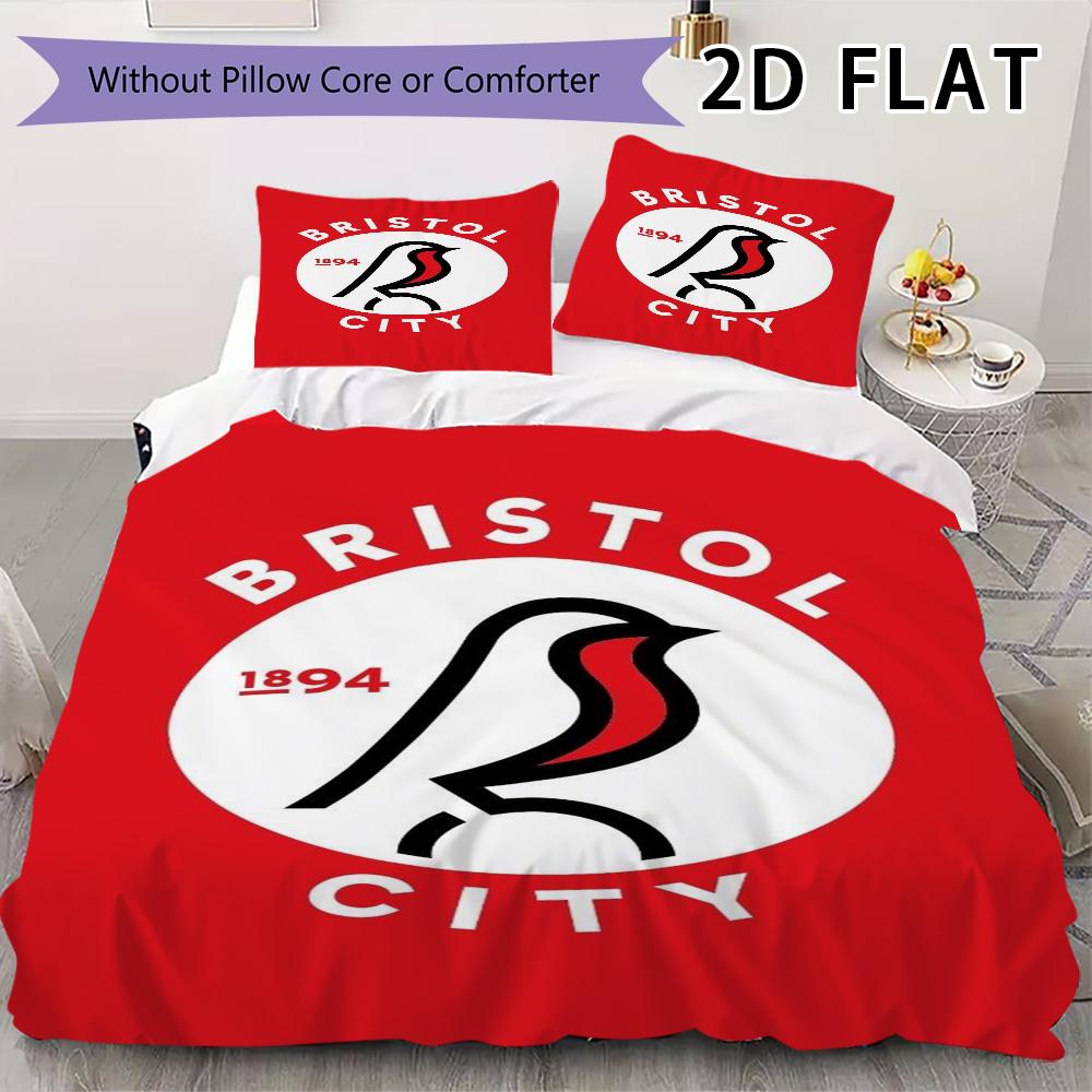 Bristol city fc Pattern Bedding uilt Set uilt Cover Pillowcase Home Decoration Birthday Gift (1 * duvet cover + 2 * pillowcase  without core) 135x200cm