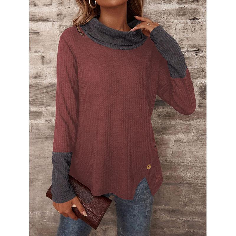 Autumn Winter Waffle Half High Neck Long Sleeve T-shirt