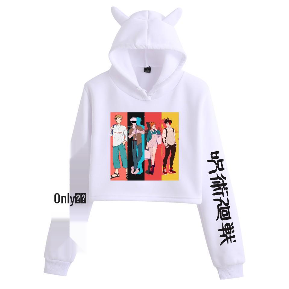 Women's Jujutsu Kaisen Anime Cropped Hoodie - Trendy, Casual, Loose Fit for Spring & Autumn