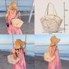 Simple Pink Bow Decoration Women Casual Grass Woven Handbag For Beach And Casual Wear