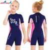 Traje de neopreno de 2,5 mm para niños, traje completo de manga corta para niñas, para snorkel, surf, natación, deportes acuáticos