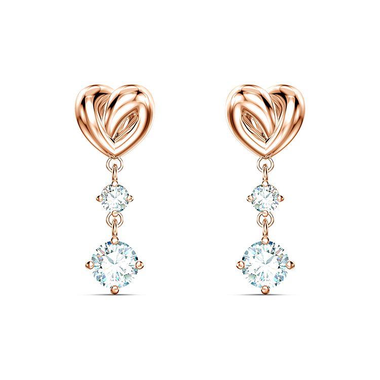 Swarovski Lifelong Heart Love Sparkling Romantic Knot Earrings Women earrings White Rose-Gold 5517942 Box (Random Color)