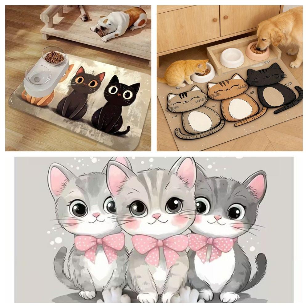 Cute Cartoon Cat Feeding Mat Diatom Mud Quick-dry Pet Bowl Pad Door Desktop Pet Placemat for Pet Shop