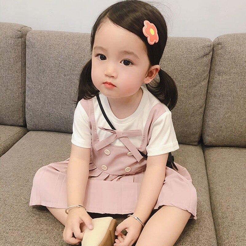 Girls Cute Dress Summer Children's Fake Two-piece Pleated Skirt Princess Dress Long Skirt