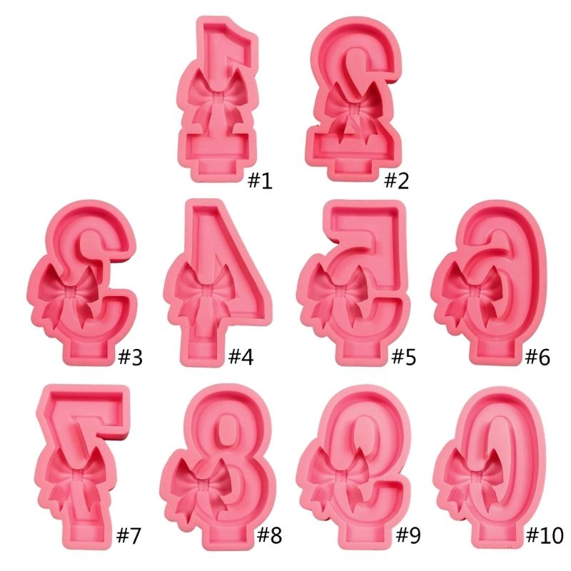 Silicone Molds Bowknot Number Molds Handmade Baking Molds Epoxy Resin Mold Birthday Candle Castings Molds Craft Supplies