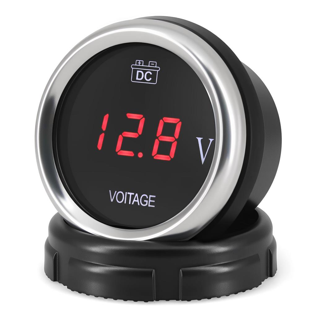 ZMFJH Universal 2"52mm Voltage 9-35V Red LED Light Digital Voltmeter with Flashing Warning VOLT Gauge for Car Boat Yacht 12V24V