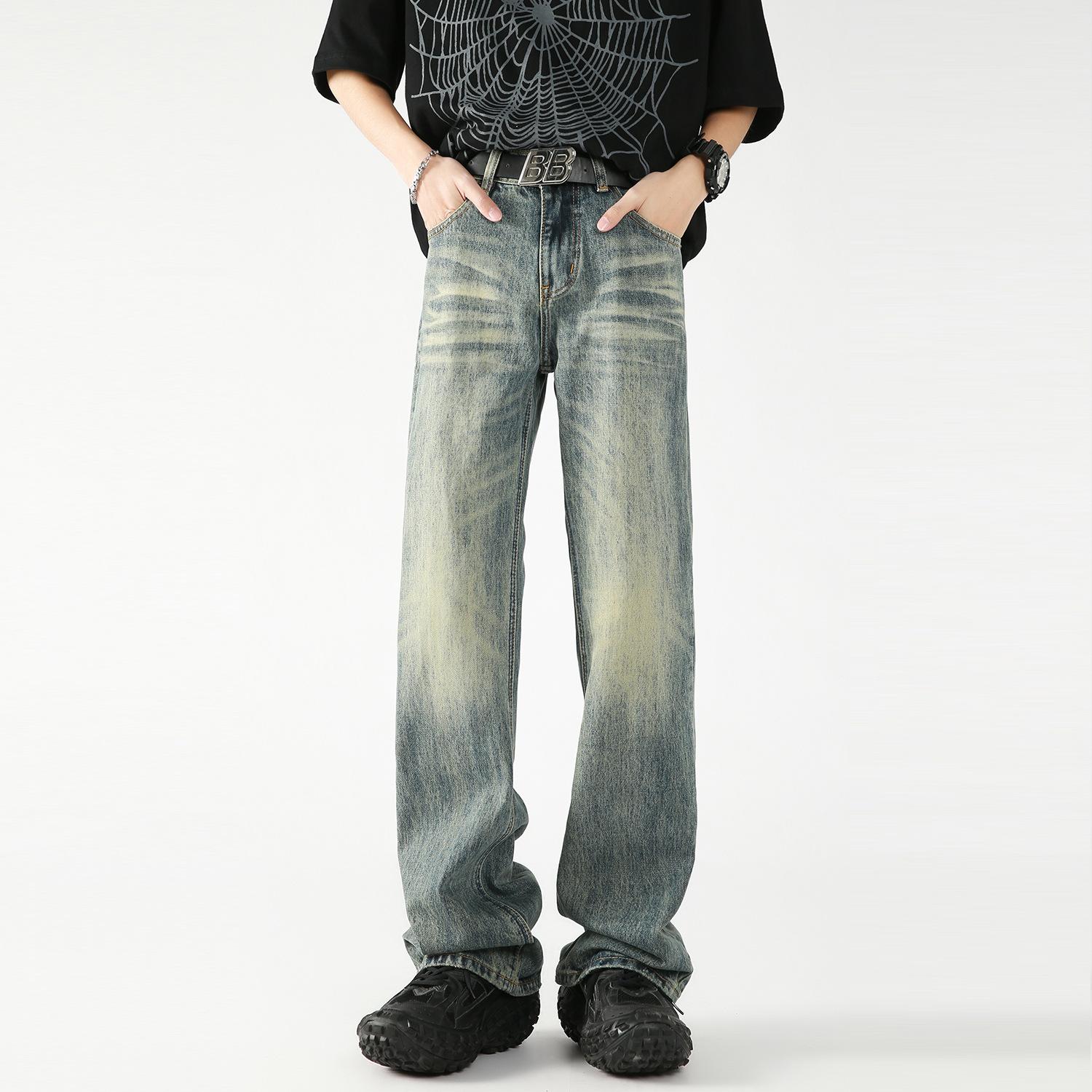 

Летние Новые Джинсы с Бородой Старого Кота для Мужчин, Корейская Версия Свободного Прямого Кроя, Новые Красивые Длинные Брюки. 5XL