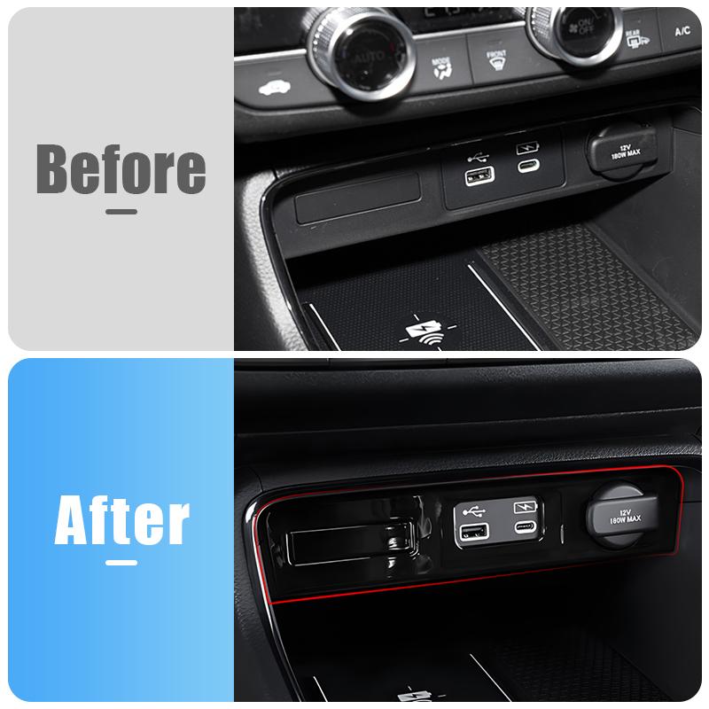 Car Accessories For Honda CR-V CRV 6th Gen 2023 2024 2025 Hybrid Central Control USB Frame Cover Case Trim Decoration Sticker