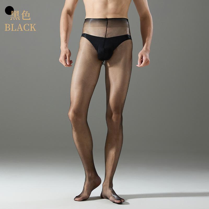 Ultra-Thin Men's Stockings Sexy Transparent Aurora Oil Shiny Glitter Waistless One-Line Crotch Pantyhose Erotic Penis Sheath Pou