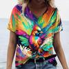 Plus Size 7XL Ladies' V-neck T-shirt 3D Printed Fashion Trend Bird Cat Dog Animal Print Short Sleeved Clothing Breathable Top T-Shirts Women’s