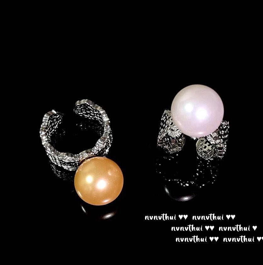 Lace Beehive Jewel Pearl Ring, Tahiti, Deep Sea Bead Lace Hollow Zircon Court Pearl Ring