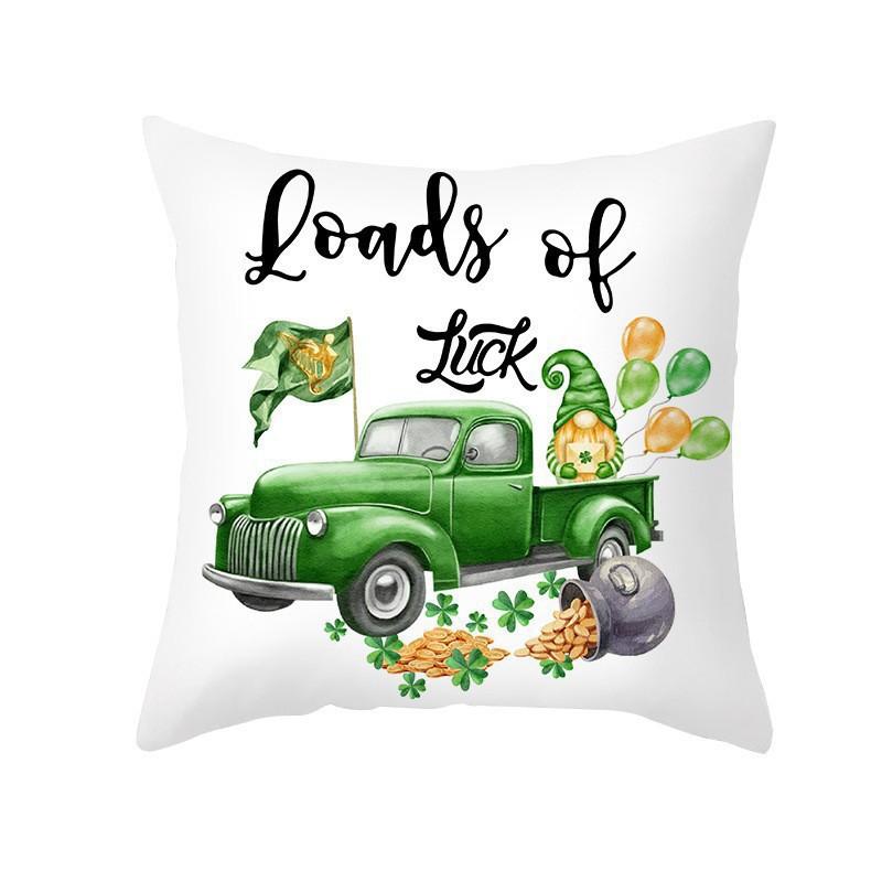 St. Patrick's Day Pillow Case Green Four-leaf Clover National Day Peach Skin Print Pillow Gift
