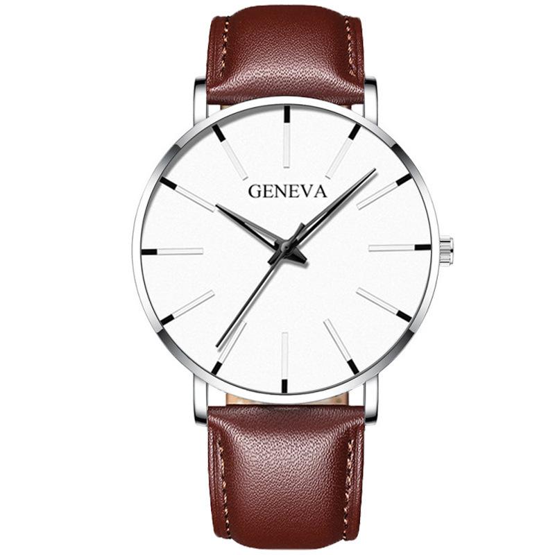 Geneva Fashion Men'S Leather Quartz Watch Casual Business Men'S Watch Slim Watch
