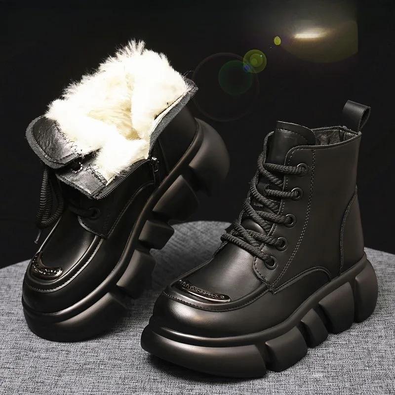 Fashion Women's Boots 2024 Winter New Fur Snow Boots Platform Plush Comfortable Anti Slip Warm Lace Up Cold Proof Cotton Ankle Boots
