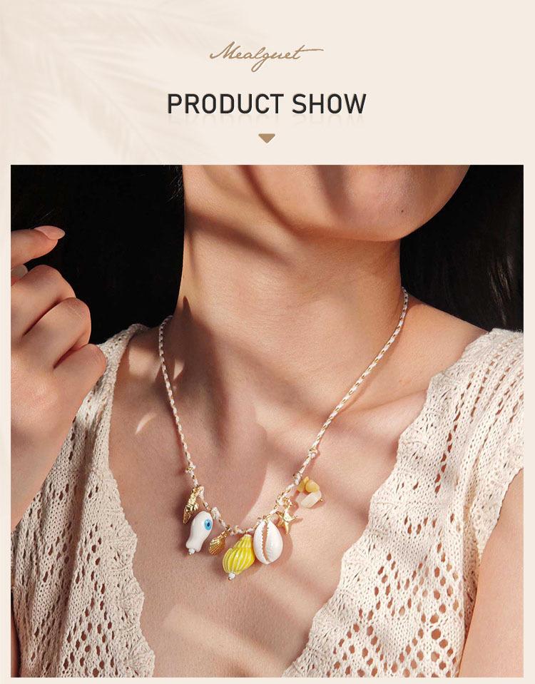 Ocean Sea Necklace, Starfish Shell Conch Fish Charms Pendant, Bohe Rope Summer Beach Jewelry for Women Girls