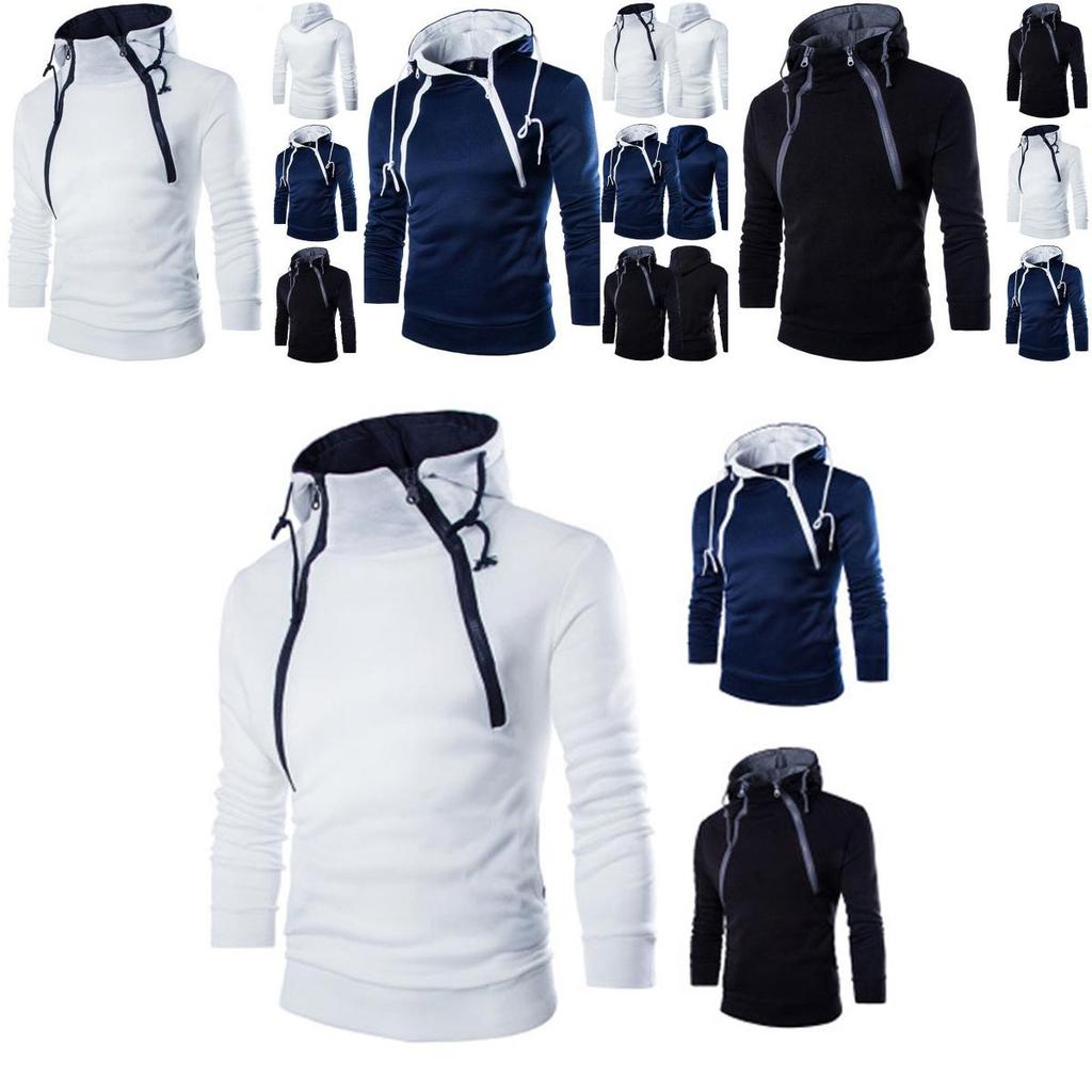 Classic Men's Pullover Hoodie With Zipper Design And Adjustable Drawstring For Winter