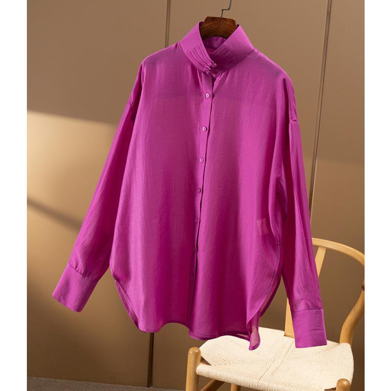 

Рубашка из шелкового крепа с полуворотом на пуговицах, новый стиль 3XL