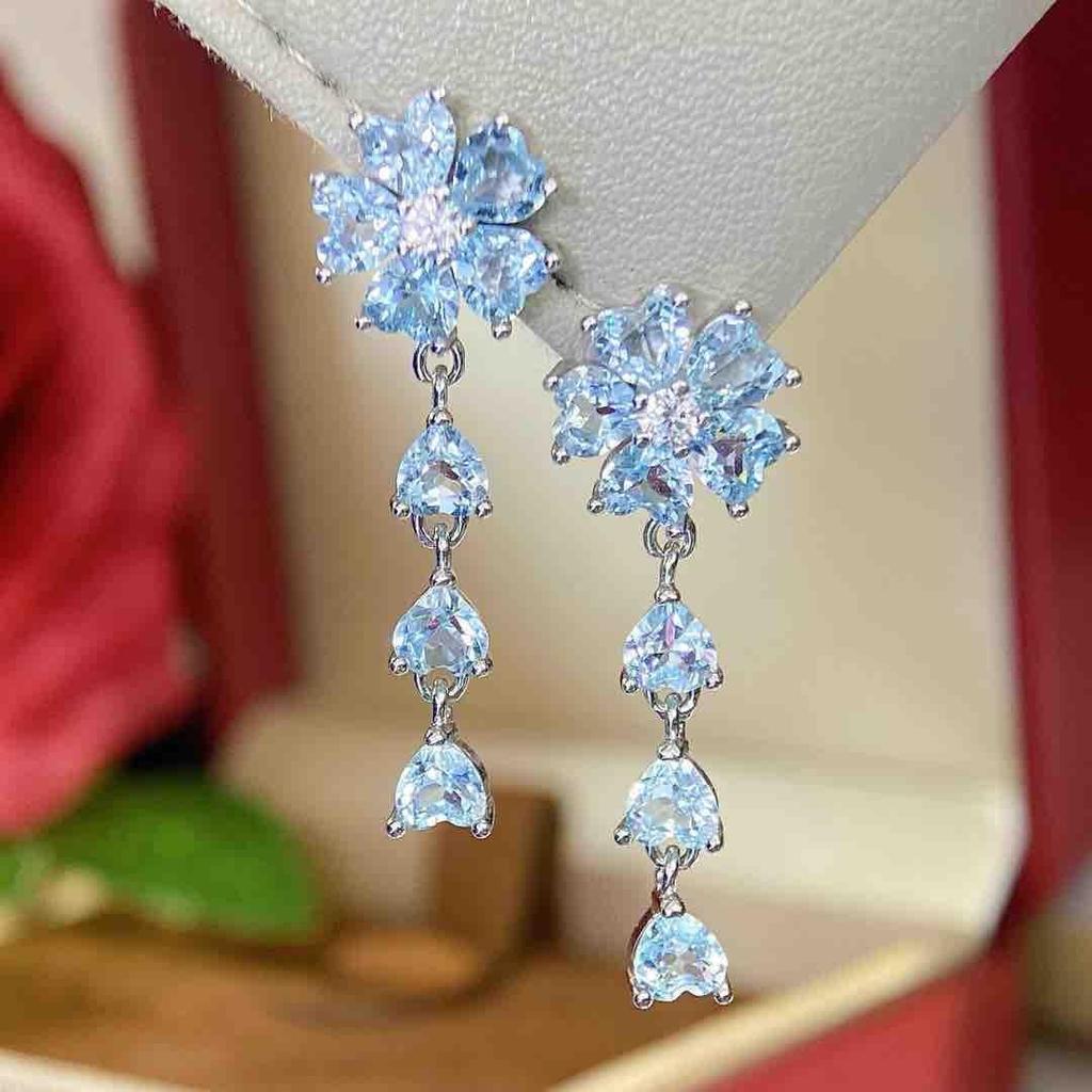 2025 Natural Topaz Earrings with S925 Silver, Court Style, Simple Design