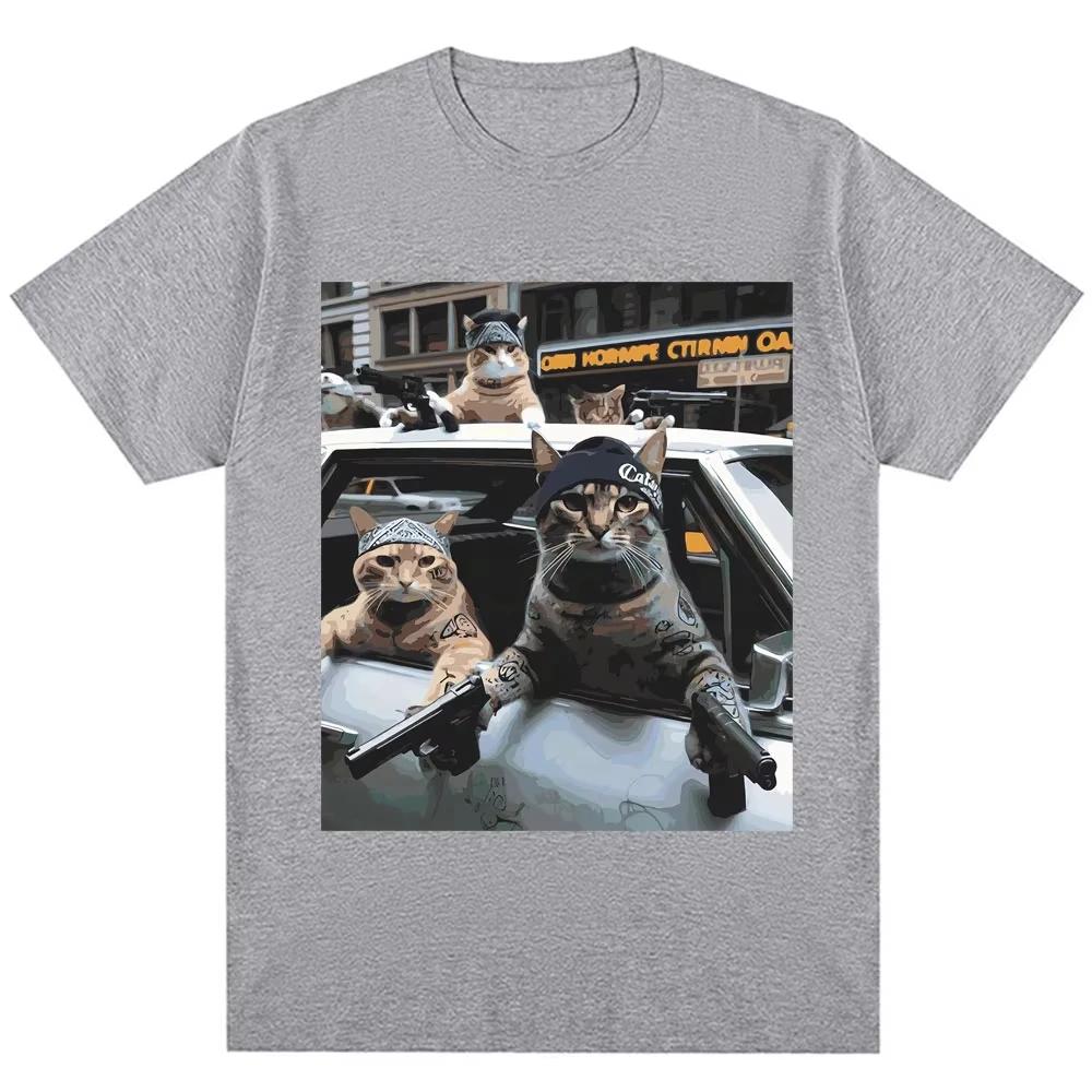 Funny Cat Gang Meme Graphic T Shirt Vintage Novelty Trend Women Short Sleeve Oversized Cotton Tee Shirts Streetwear