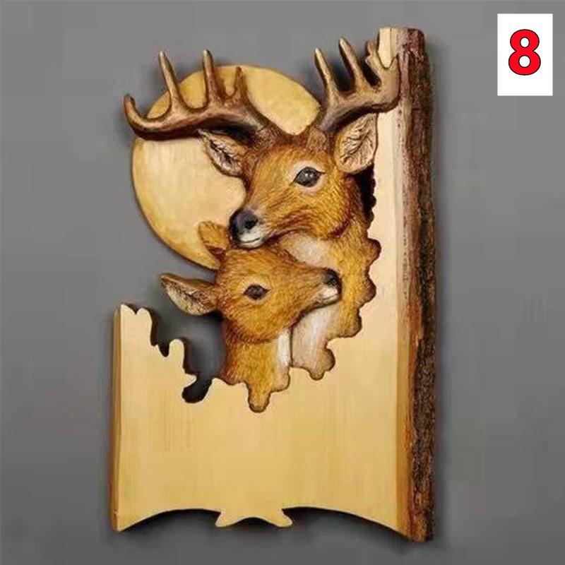 New Flat Animal Handcraft Wall Hanging Sculpture Wooden Raccoon Bear Deer Wolf Fox Hand Painted Decoration for Home Living Room