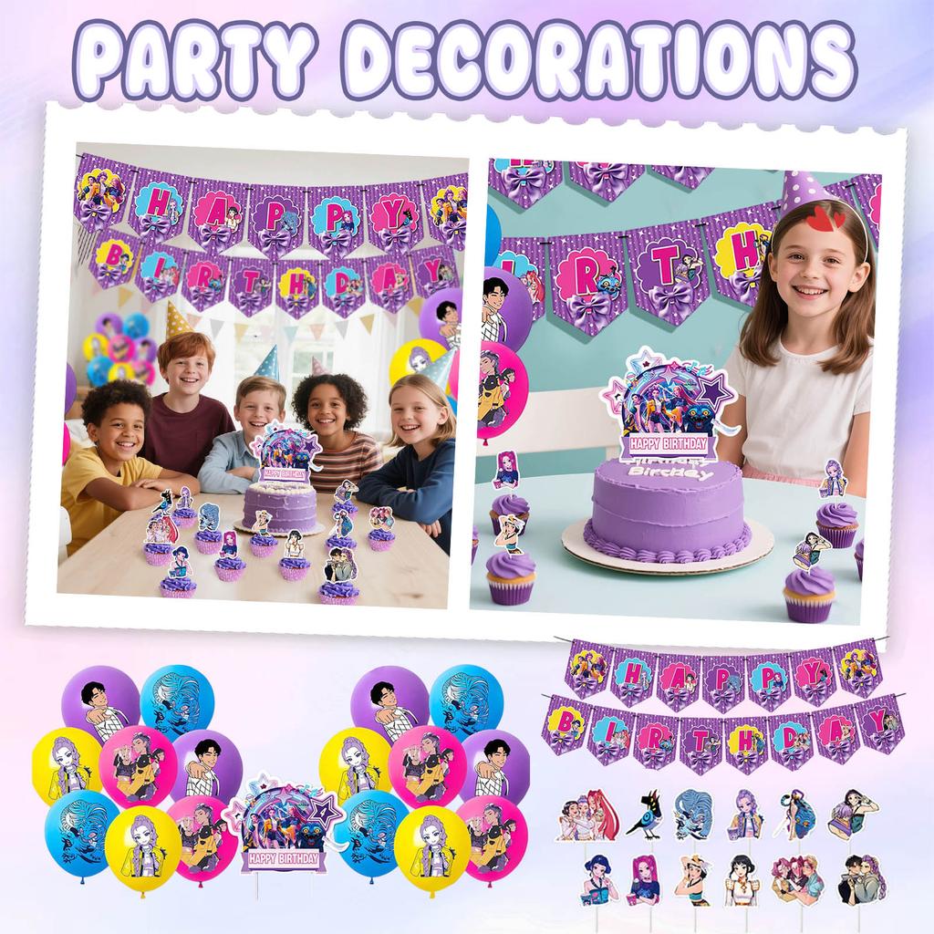 Birthday Theme Party Decoration Banner Pull Flag Cake Flag Balloon- Set