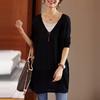 Women's Loose-Fit Layered Long-Sleeve T-Shirt: Large Size, Slimming, Versatile, Medium-Length, Spring Style