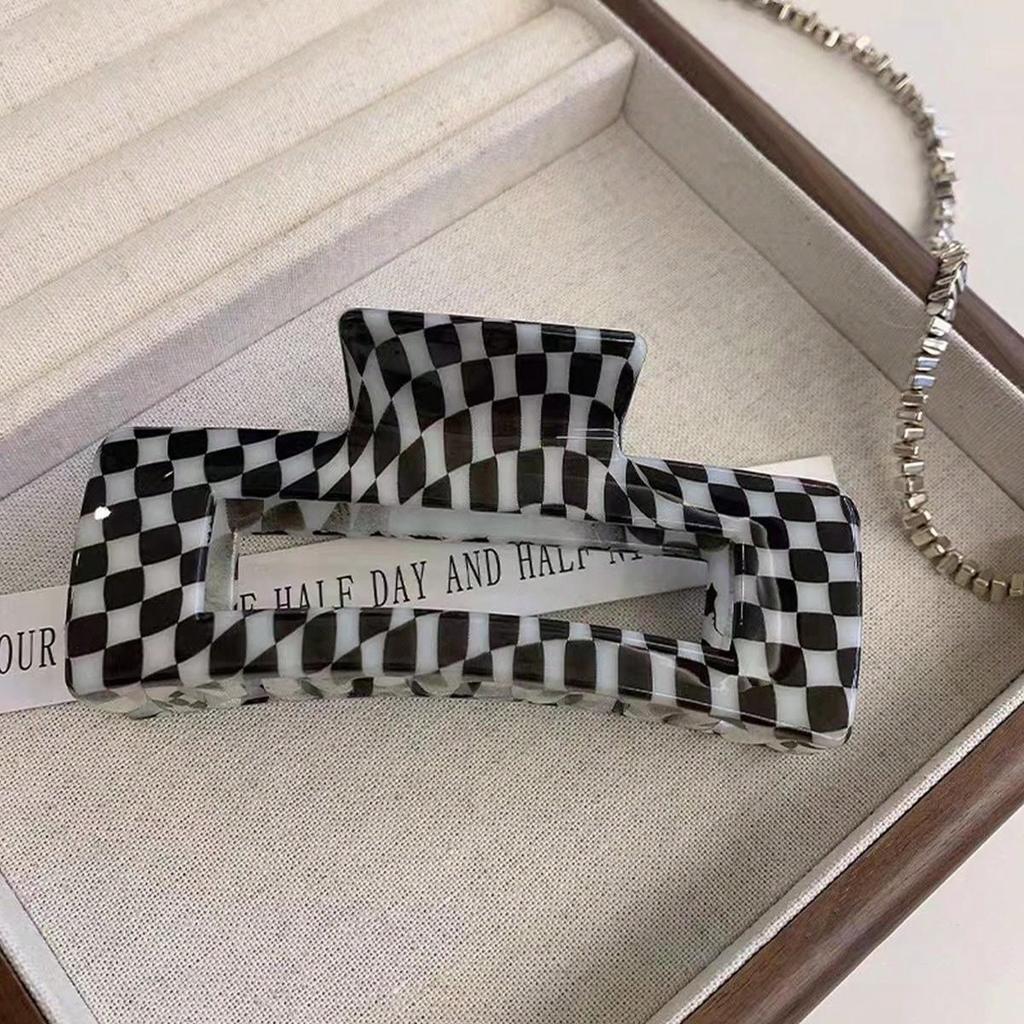 1pc Black and White Checkerboard Square Grip Clip, Large Back of Head Plate Hair Shark Clip,