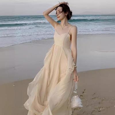 Sanya Kadın Peri Plaj Elbisesi - Yaz Fransız Askılı Deniz Kenarı Tatili Uzun Elbise