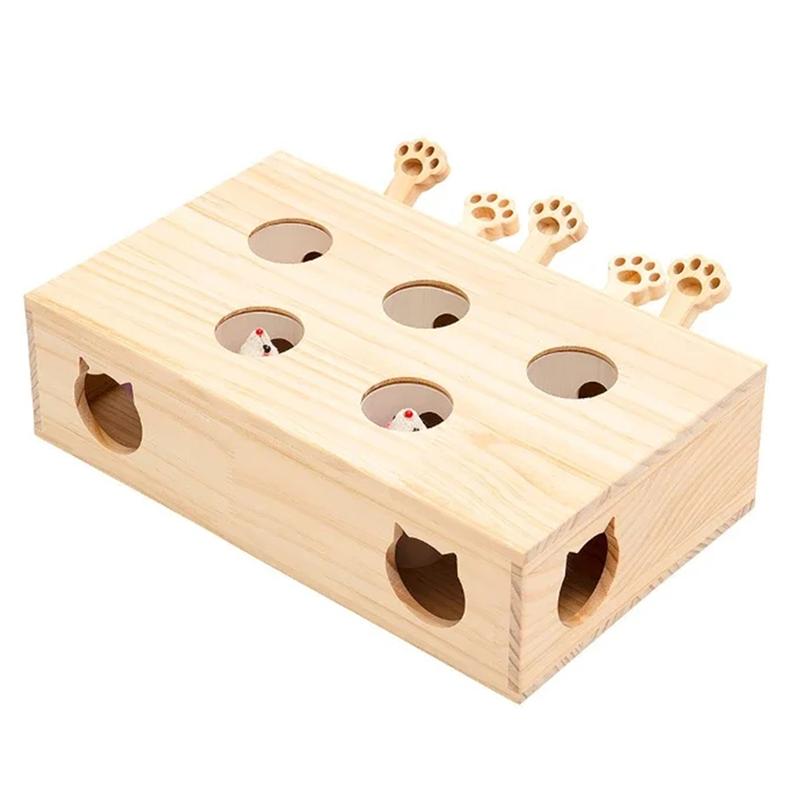 For Indoor Cats Kitten Catch Mice Game Cat Interactive Whack-A-Mole Solid Wood