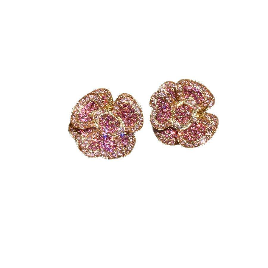Minimalist Flower Silver Needle Earrings With Sparkling Zircon For Office Wear Women