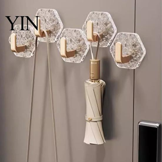 Sleek Design Wall Hooks Acrylic Adhesive Hooks, Hexagonal Wave Shape, No Drilling Easy Installation Hook, Modern Style Clear for Bathroom Kitchen