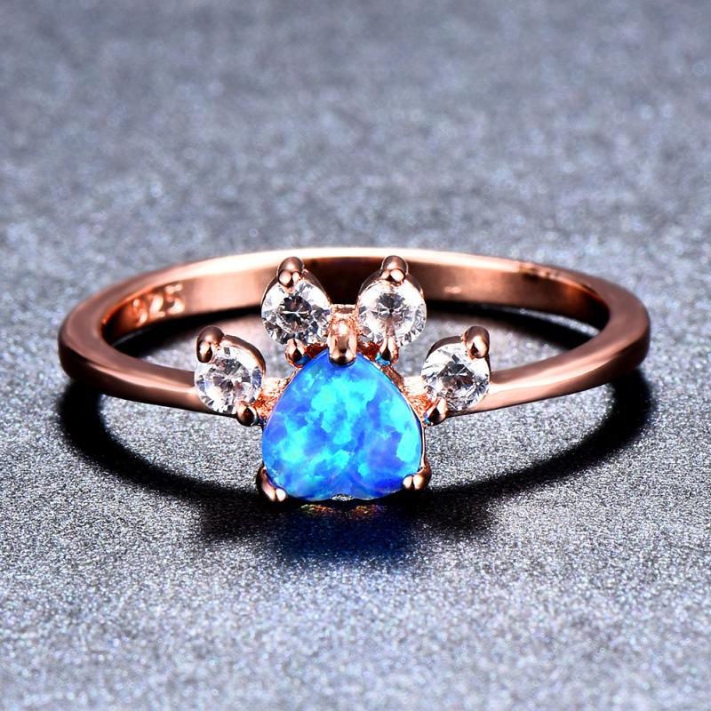 Creative Jewelry Rose Gold Opal Footprint Ring Personalized Design Versatile Trinket