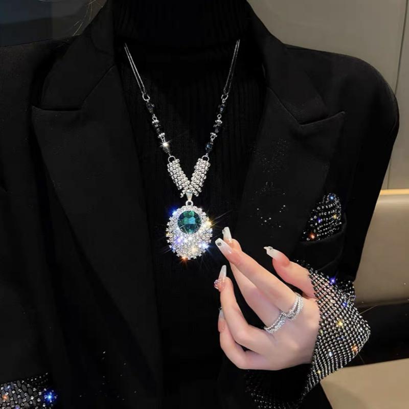 New Fashion Full Crystal Pendant Necklace Luxury Long Tassel Sweater Chain Necklace For Women Jewelry Female Collar Necklace