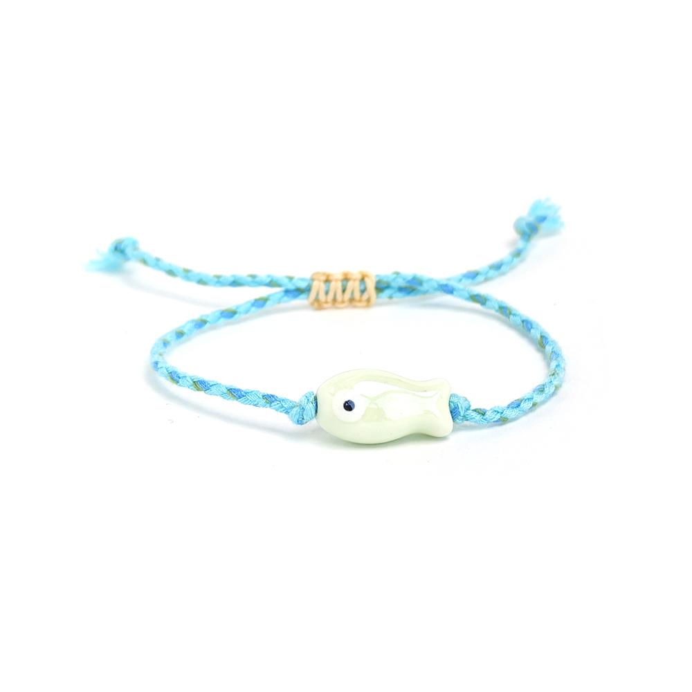 

Vlen Adjustable Summer Beach Bracelet Ceramic Fish Charm Boho Style Colorful Rope Braided Handmade Jewelry Gift for Women