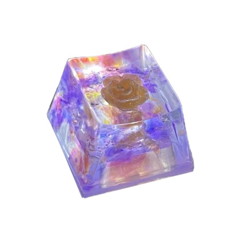 Handmade OEM Floral Resin Keycap Translucently Epoxy Camellia for Mechanical Keyboards Aesthetic Keycap Replacement