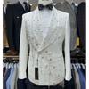 Crystals Beading White Men Suit Set 2 Piece Blazer+Black Pant Trousers  Formal Office Jacket Groom Wedding Tuxedo Coat 1 Sold