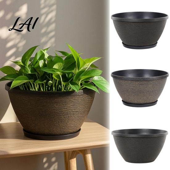 Breathable Garden Pot with Drainage Resin Flower Planters Vintage Plant Hole & Saucer Lightweight Durable Imitation Stone for Indoor Outdoor Retro