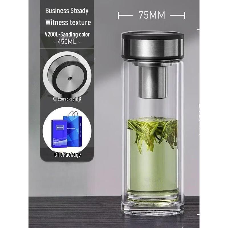 WANXIANG V200L Double-Wall Glass Travel Mug with Filter