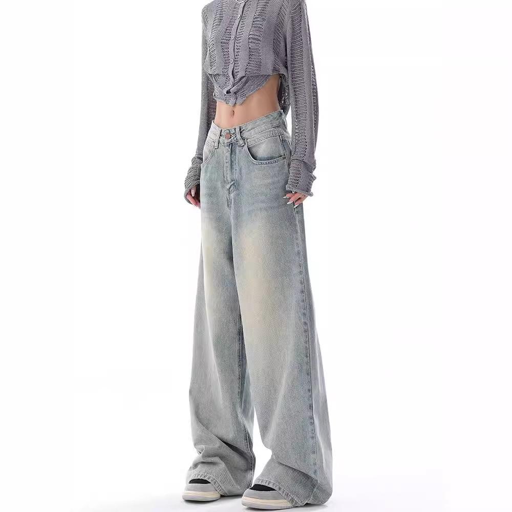 GMXIA Fall Jeans Women's Retro Design Niche Baggy Wide-leg Pants
