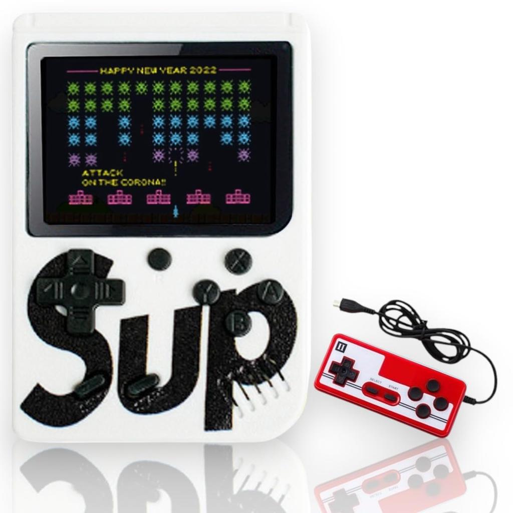 Grigioy Herní konzole, Vzpřímený štěně, Přenosná herní konzole se 400 hrami, Kompatibilní s retro hrami, Obsahuje ovladač (Bílý)