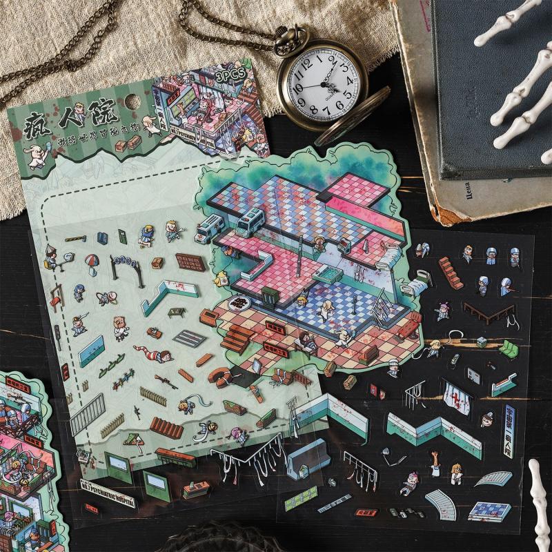 3D-Szenen-Sticker im Micro-Horror-Stil, Gruselige dimensionale Aufkleber für Journal & DIY-Bastelarbeiten