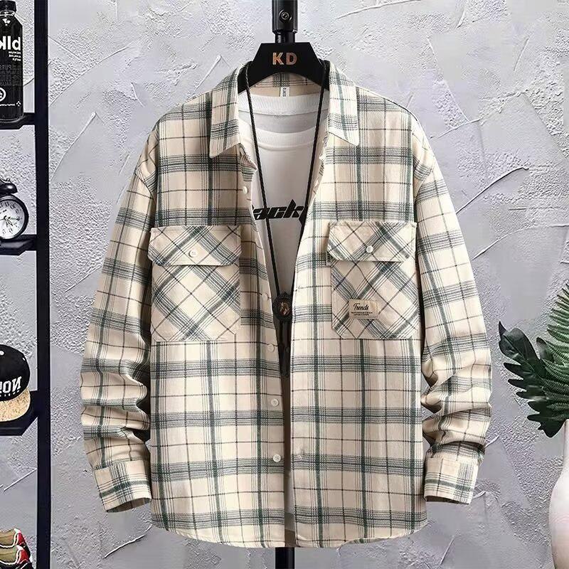 

Мужская повседневная рубашка в клетку с длинным рукавом - Art Trend, мода на весну и осень XXXL абрикосовый