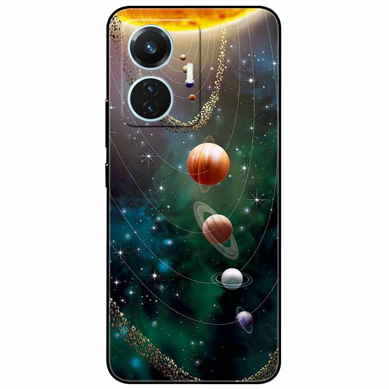 For Vivo T1 4G Case V2153 Covers TPU Black Silicone Starry Moon Cover for Vivo T1 44W Case Shockproof Soft X100 Pro Shells