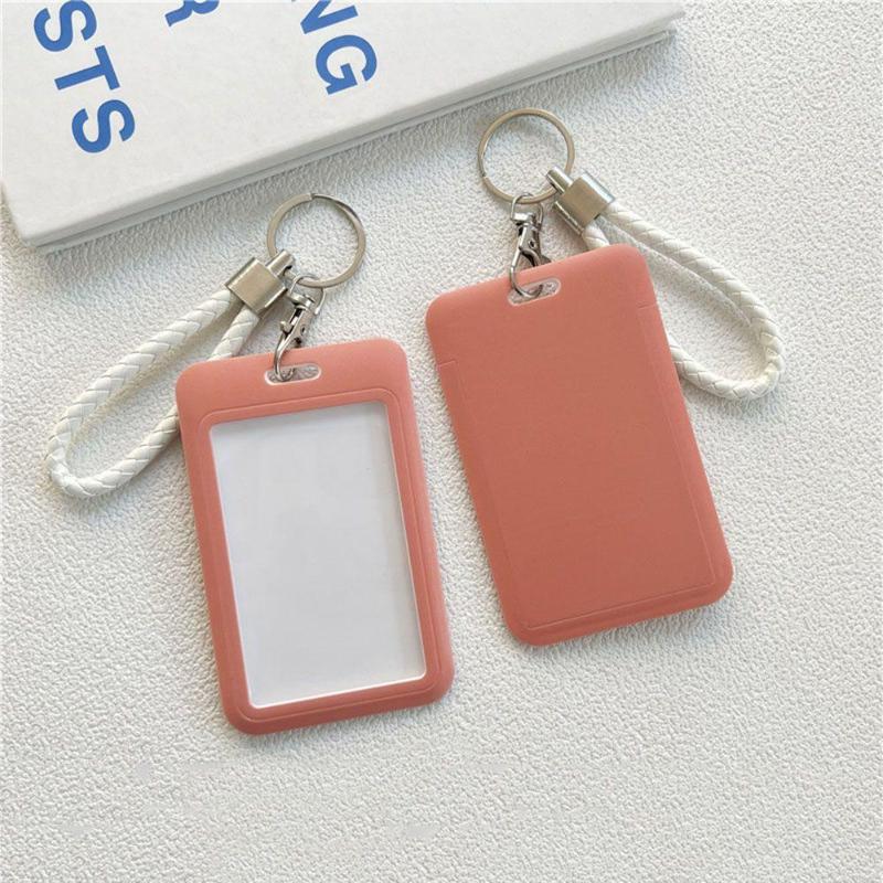 Multicolor Matte Plastic Id Card Holder Wrist Lanyard Scratch Resistant Shell For Students Office Workers Access Cards