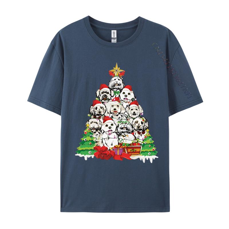 Christmas Pajama Maltese Tree Dog Xmas T Shirts Hip Hop Novelty Cotton Men Top Tshirts England Style