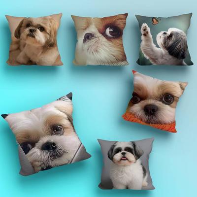 Huisdier Shih T-Tzu Hond schattige Kussensloop Anti-huisstofmijt Kussensloop Onzichtbare rits zijdezacht kort pluche Bankkussenhoes