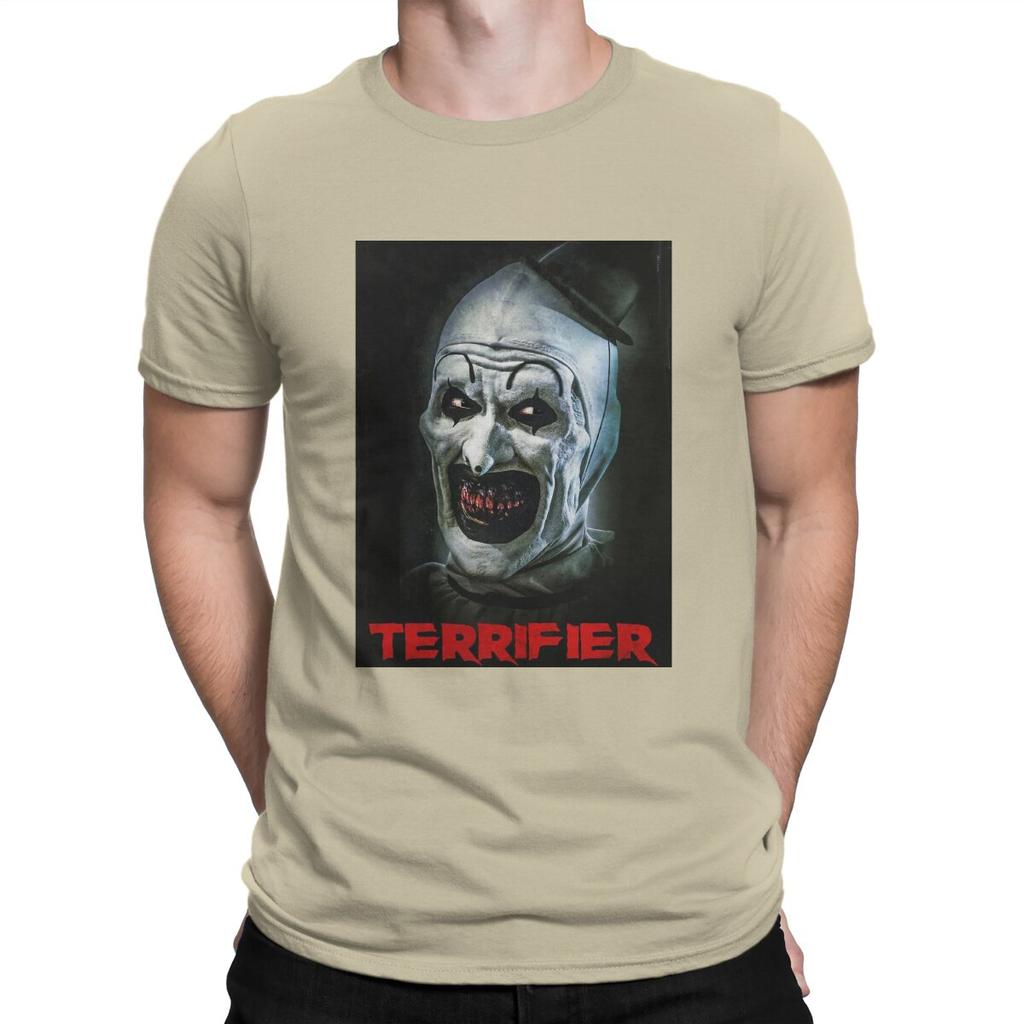 Novelty Terrifier Medium Horror T-Shirt for Men Round Collar Pure Cotton T Shirt Scary Horror Short Sleeve Tees Unique Clothes