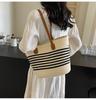 Large Capacity Straw Woven Shoulder Bags for Women Beach Vacation Ladies Handbags Casual Striped Commuter Female Bucket Tote
